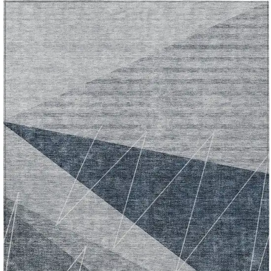 Charcoal Gray And Silver Geometric Washable Indoor Outdoor Area Rug Photo 7