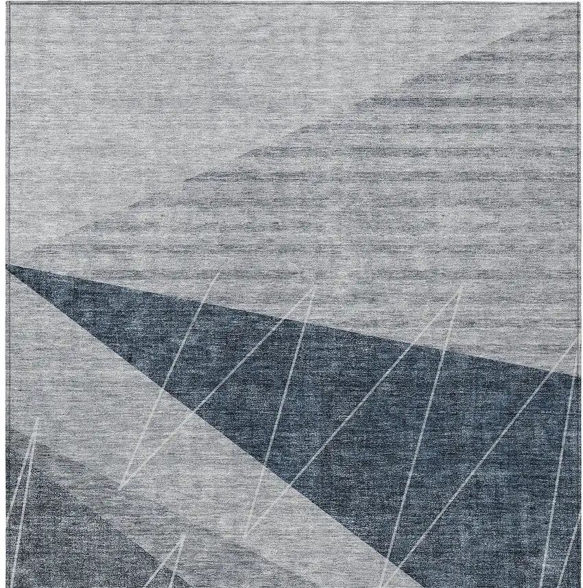 Charcoal Gray And Silver Geometric Washable Indoor Outdoor Area Rug Photo 7