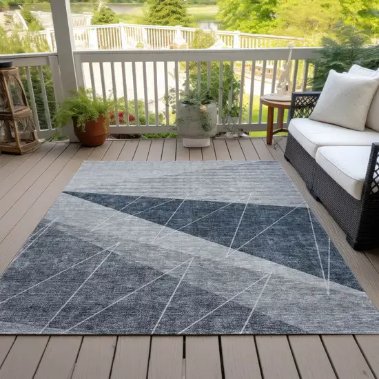 Charcoal Gray And Silver Geometric Washable Indoor Outdoor Area Rug Photo 9