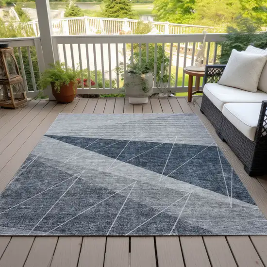 Charcoal Gray And Silver Geometric Washable Indoor Outdoor Area Rug Photo 9