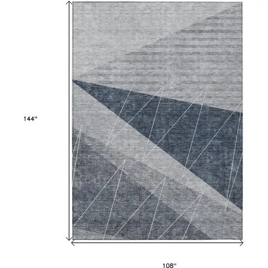 Charcoal Gray And Silver Geometric Washable Indoor Outdoor Area Rug Photo 3