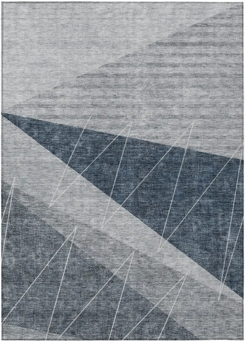 Charcoal Gray And Silver Geometric Washable Indoor Outdoor Area Rug Photo 1