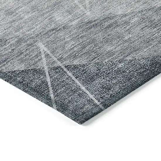 Charcoal Gray And Silver Geometric Washable Indoor Outdoor Area Rug Photo 3