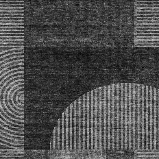 Charcoal Gray And Silver Geometric Washable Indoor Outdoor Area Rug Photo 4