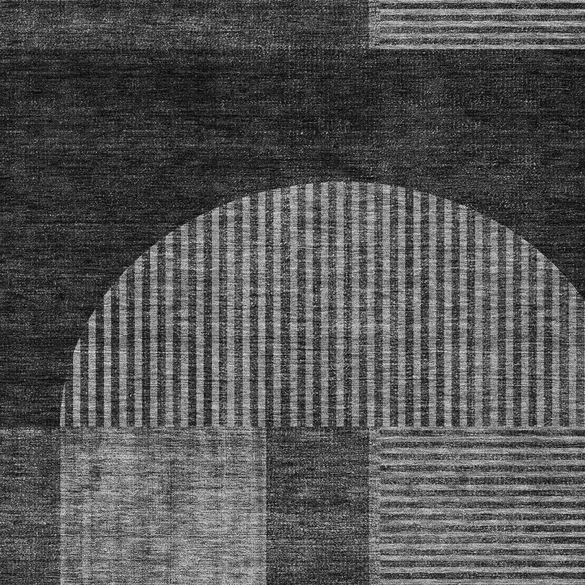 Charcoal Gray And Silver Geometric Washable Indoor Outdoor Area Rug Photo 4