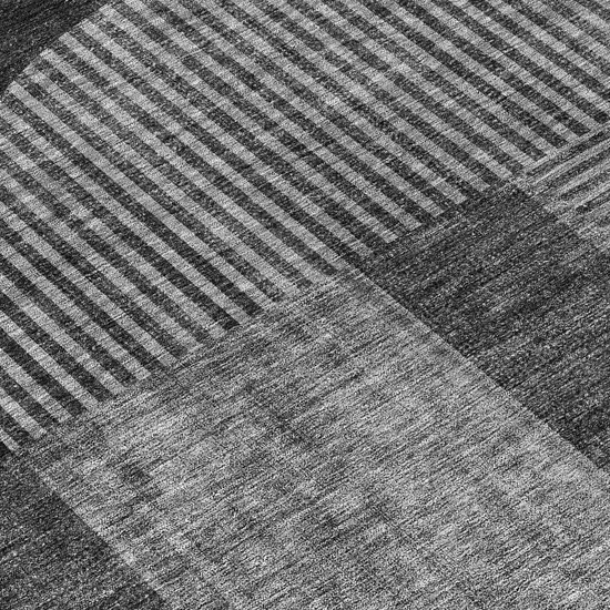 Charcoal Gray And Silver Geometric Washable Indoor Outdoor Area Rug Photo 7