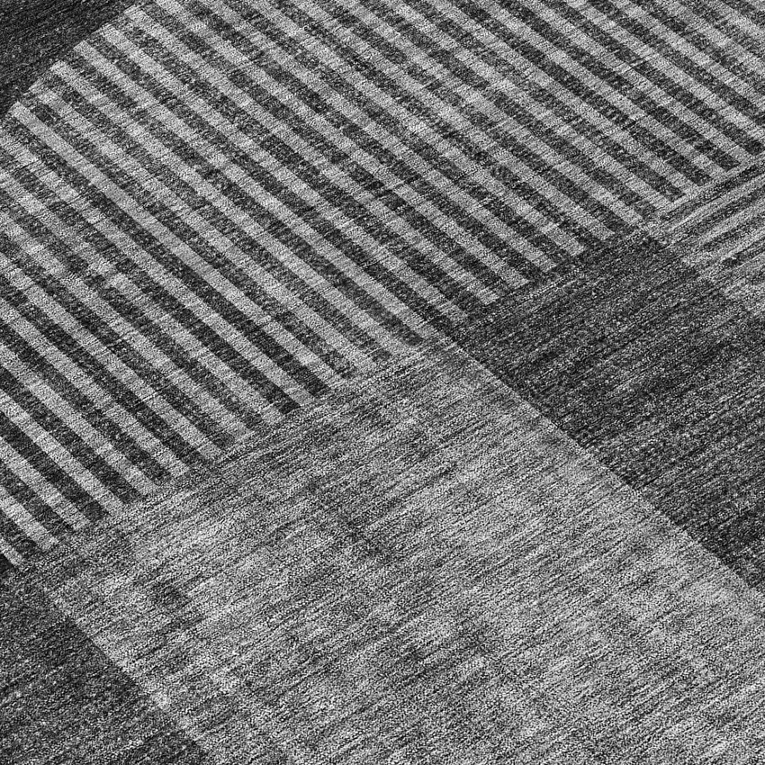 Charcoal Gray And Silver Geometric Washable Indoor Outdoor Area Rug Photo 7