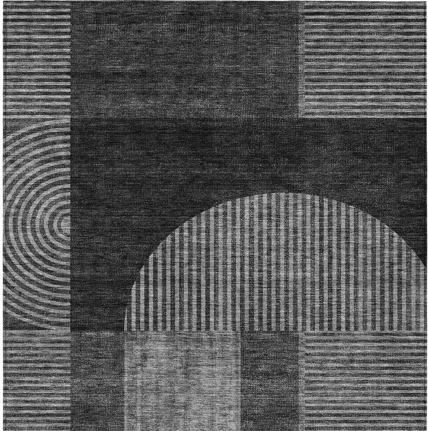 Charcoal Gray And Silver Geometric Washable Indoor Outdoor Area Rug Photo 5