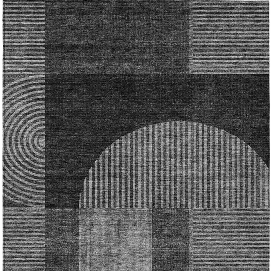 Charcoal Gray And Silver Geometric Washable Indoor Outdoor Area Rug Photo 4