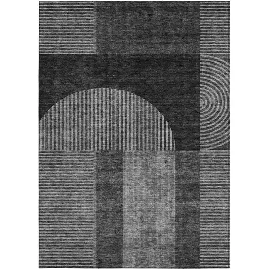 Charcoal Gray And Silver Geometric Washable Indoor Outdoor Area Rug Photo 5
