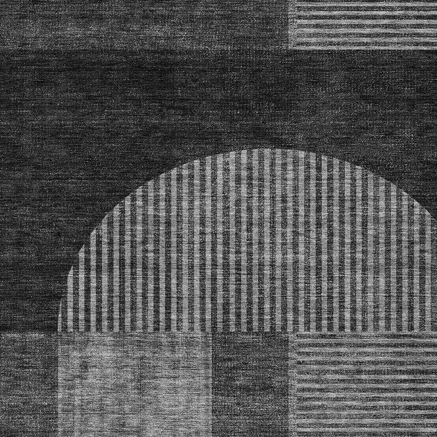 Charcoal Gray And Silver Geometric Washable Indoor Outdoor Area Rug Photo 4