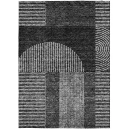 Charcoal Gray And Silver Geometric Washable Indoor Outdoor Area Rug Photo 7