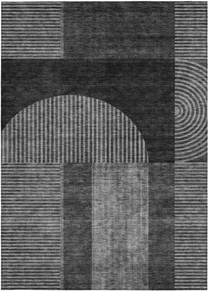 Charcoal Gray And Silver Geometric Washable Indoor Outdoor Area Rug Photo 7