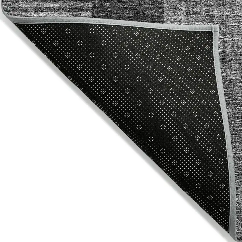 Charcoal Gray And Silver Geometric Washable Indoor Outdoor Area Rug Photo 2