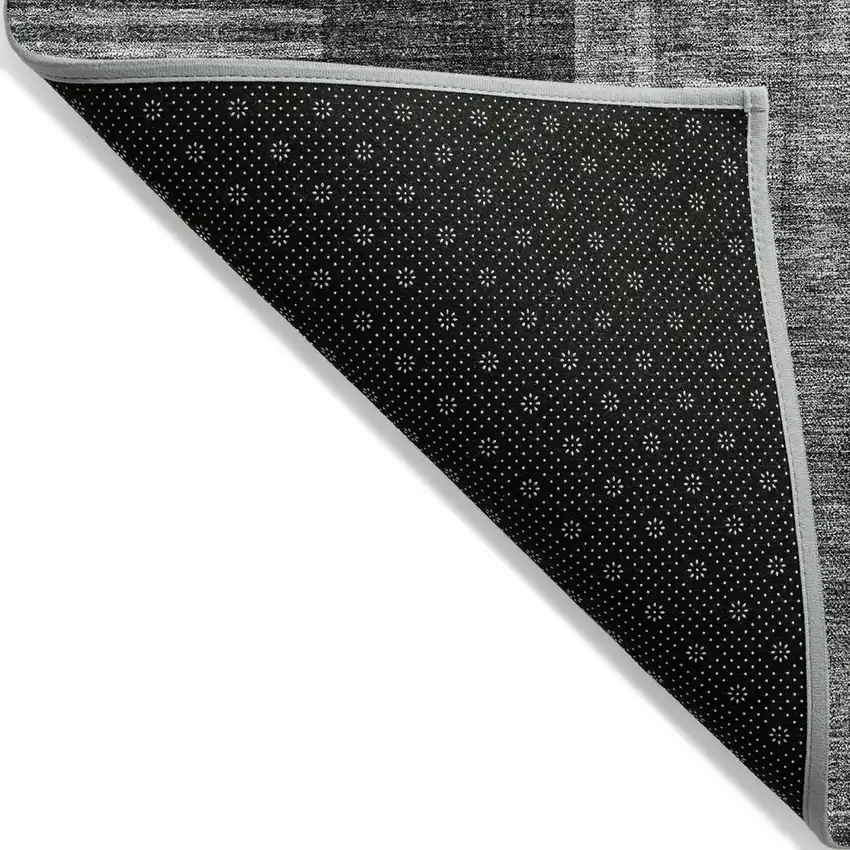 Charcoal Gray And Silver Geometric Washable Indoor Outdoor Area Rug Photo 2