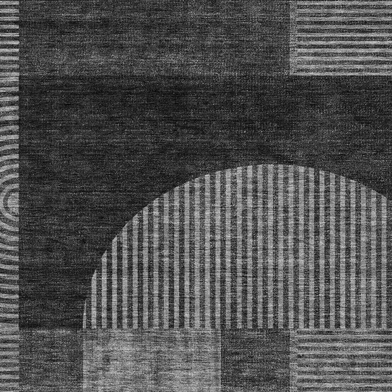 Charcoal Gray And Silver Geometric Washable Indoor Outdoor Area Rug Photo 4