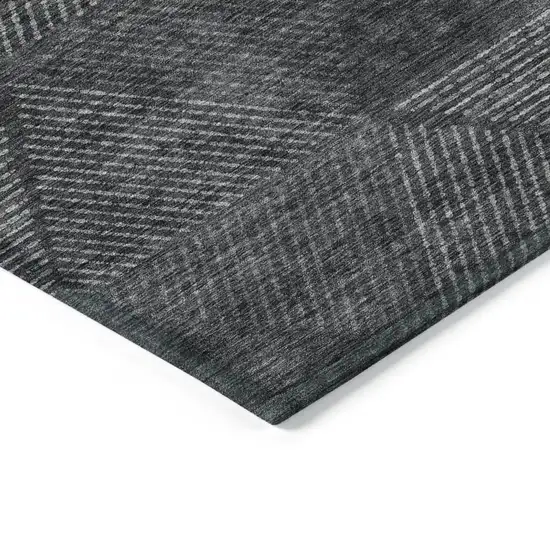 Charcoal Gray And Silver Geometric Washable Indoor Outdoor Area Rug Photo 5
