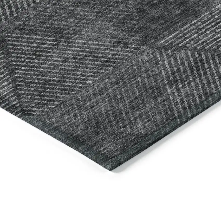 Charcoal Gray And Silver Geometric Washable Indoor Outdoor Area Rug Photo 5