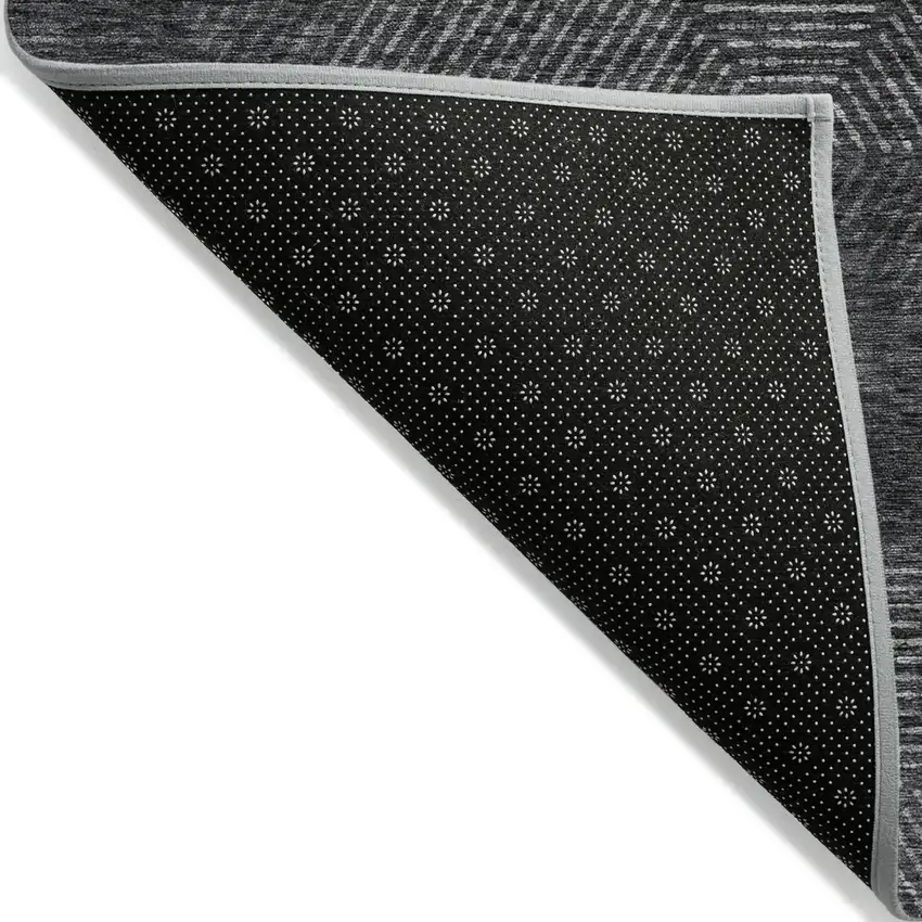 Charcoal Gray And Silver Geometric Washable Indoor Outdoor Area Rug Photo 4
