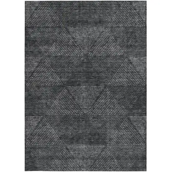 Charcoal Gray And Silver Geometric Washable Indoor Outdoor Area Rug Photo 7