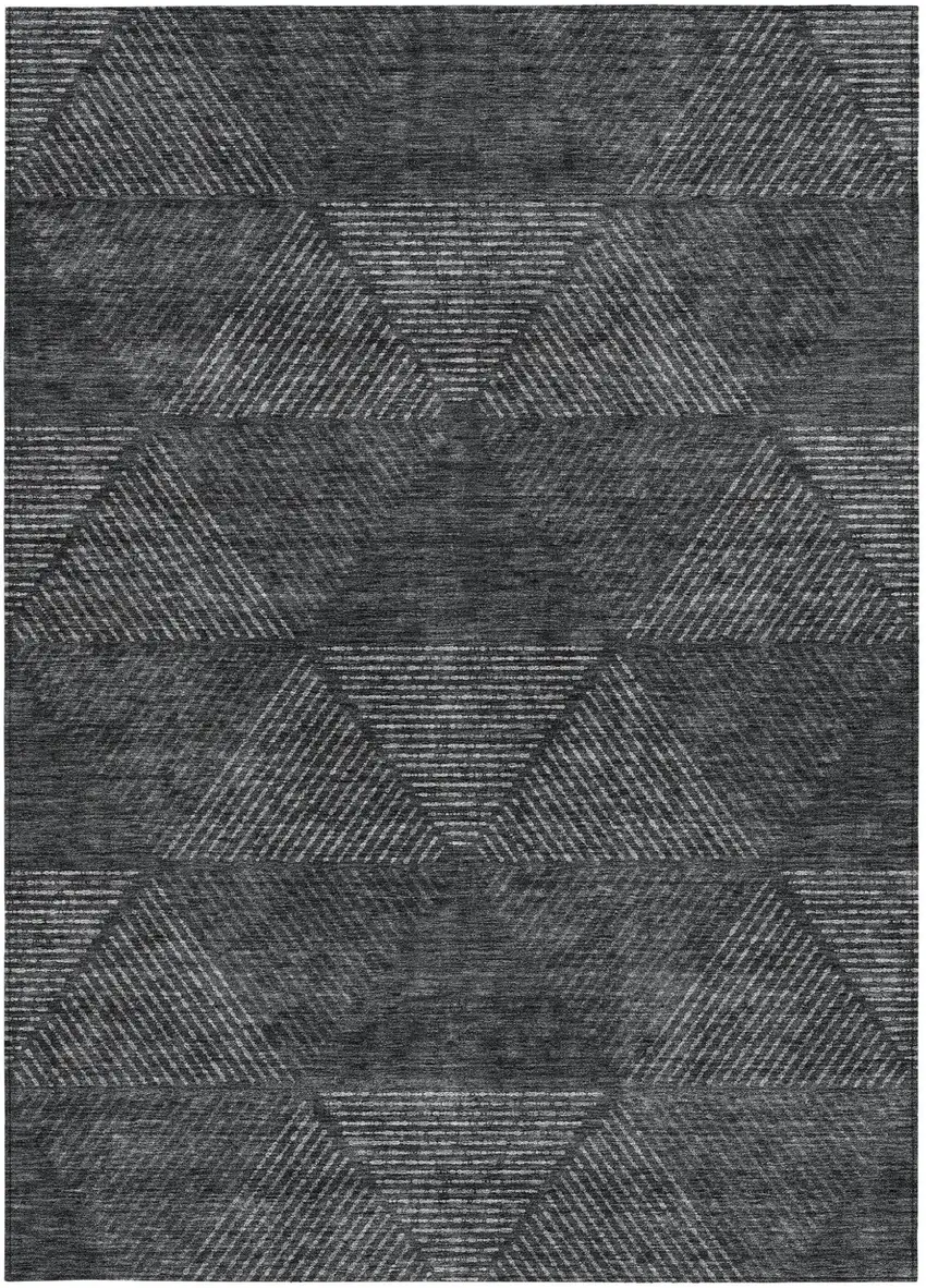 Charcoal Gray And Silver Geometric Washable Indoor Outdoor Area Rug Photo 7