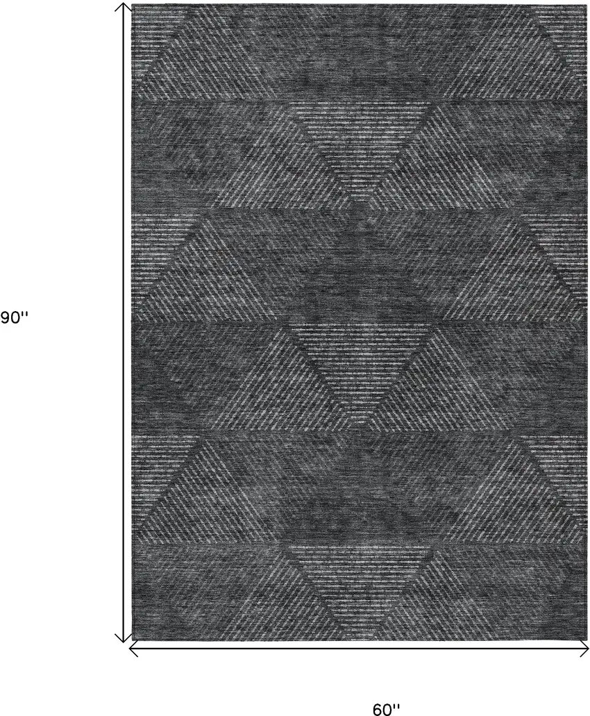 Charcoal Gray And Silver Geometric Washable Indoor Outdoor Area Rug Photo 3