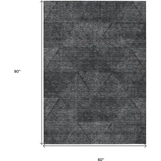Charcoal Gray And Silver Geometric Washable Indoor Outdoor Area Rug Photo 3
