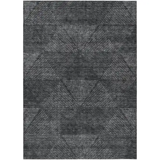 Charcoal Gray And Silver Geometric Washable Indoor Outdoor Area Rug Photo 2