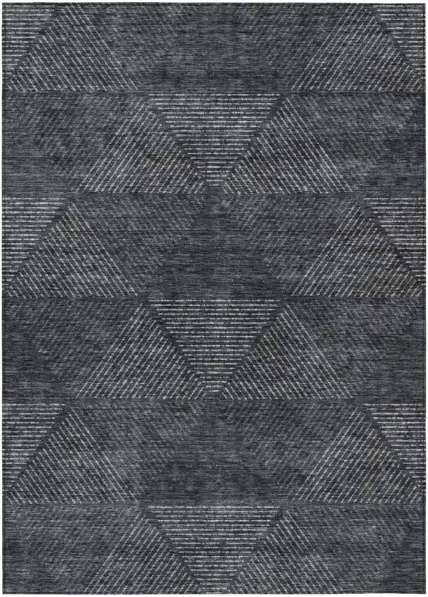 Charcoal Gray And Silver Geometric Washable Indoor Outdoor Area Rug Photo 2