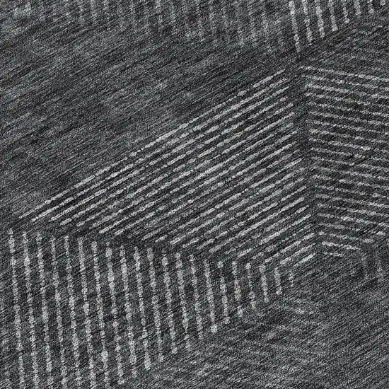 Charcoal Gray And Silver Geometric Washable Indoor Outdoor Area Rug Photo 8