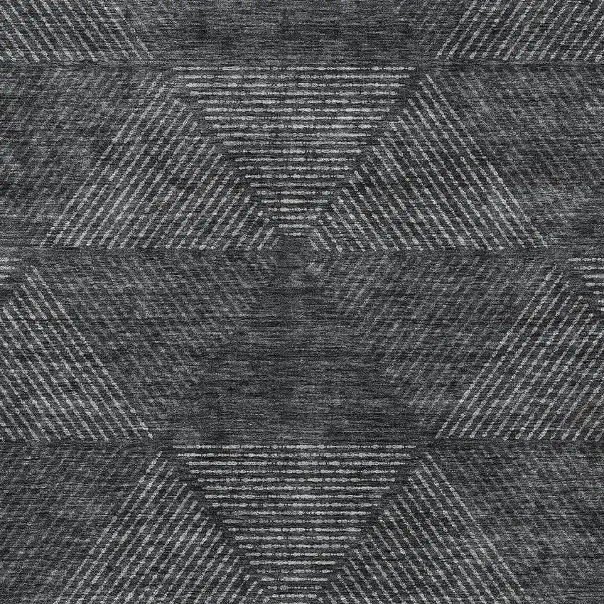 Charcoal Gray And Silver Geometric Washable Indoor Outdoor Area Rug Photo 6