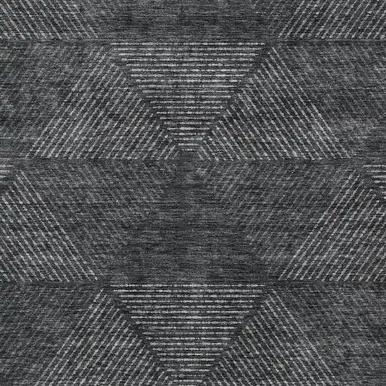 Charcoal Gray And Silver Geometric Washable Indoor Outdoor Area Rug Photo 6
