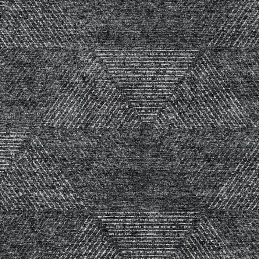 Charcoal Gray And Silver Geometric Washable Indoor Outdoor Area Rug Photo 6