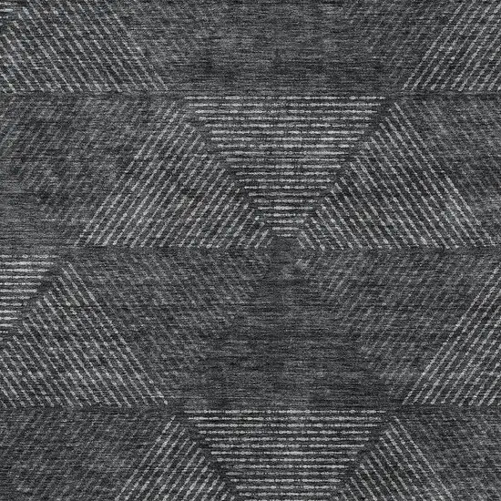 Charcoal Gray And Silver Geometric Washable Indoor Outdoor Area Rug Photo 6