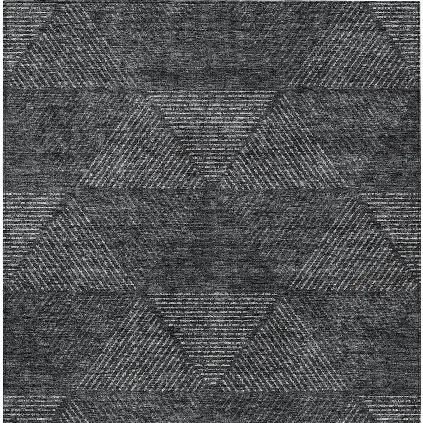 Charcoal Gray And Silver Geometric Washable Indoor Outdoor Area Rug Photo 7