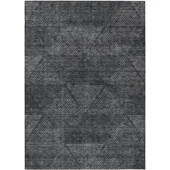 Charcoal Gray And Silver Geometric Washable Indoor Outdoor Area Rug Photo 2
