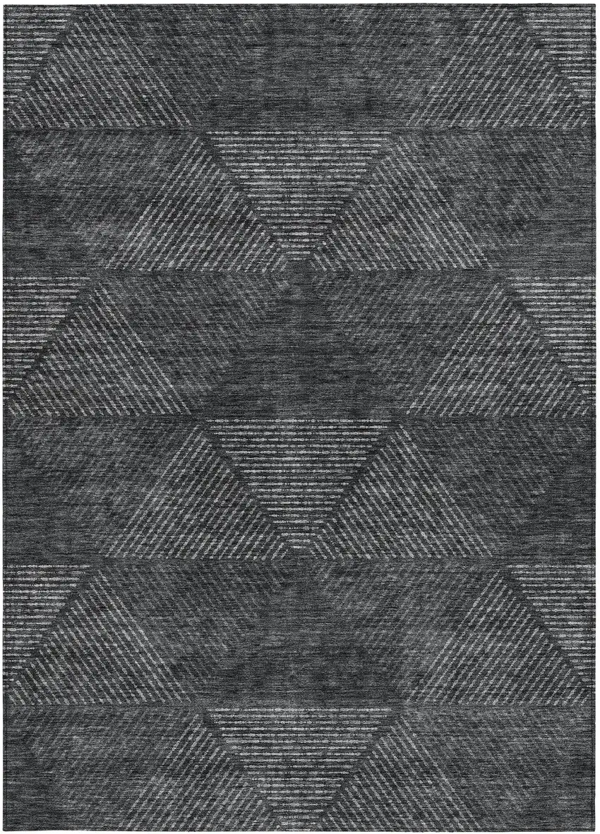 Charcoal Gray And Silver Geometric Washable Indoor Outdoor Area Rug Photo 7