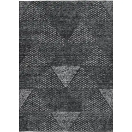 Charcoal Gray And Silver Geometric Washable Indoor Outdoor Area Rug Photo 7