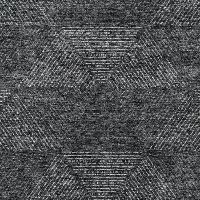 Charcoal Gray And Silver Geometric Washable Indoor Outdoor Area Rug Photo 6