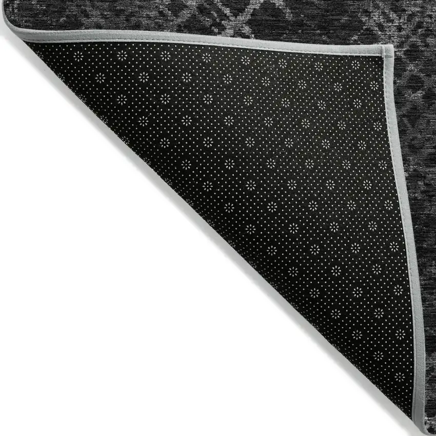 Charcoal Gray And Silver Geometric Washable Indoor Outdoor Area Rug Photo 4