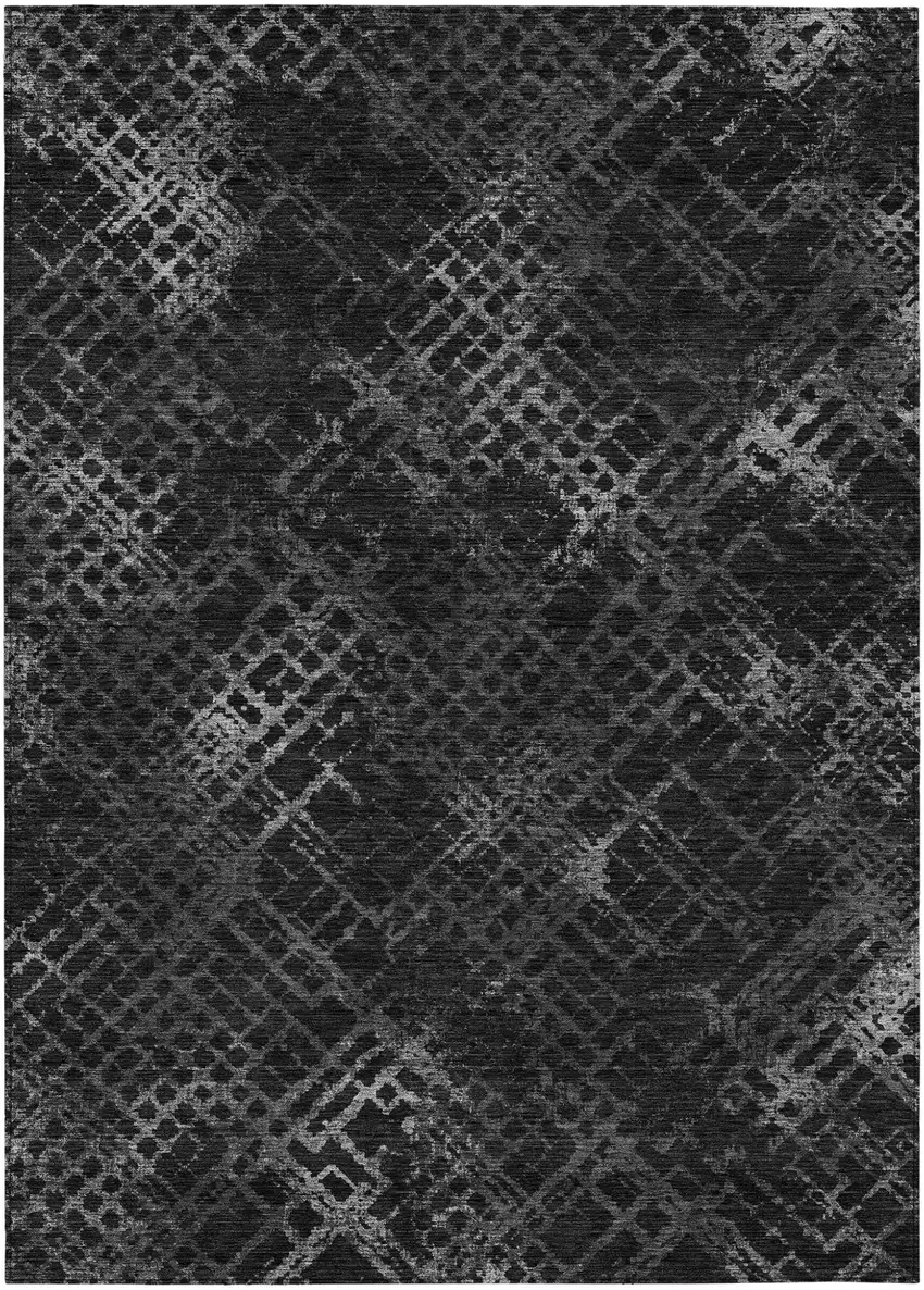 Charcoal Gray And Silver Geometric Washable Indoor Outdoor Area Rug Photo 2