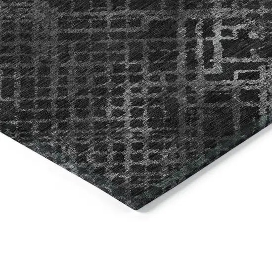 Charcoal Gray And Silver Geometric Washable Indoor Outdoor Area Rug Photo 5