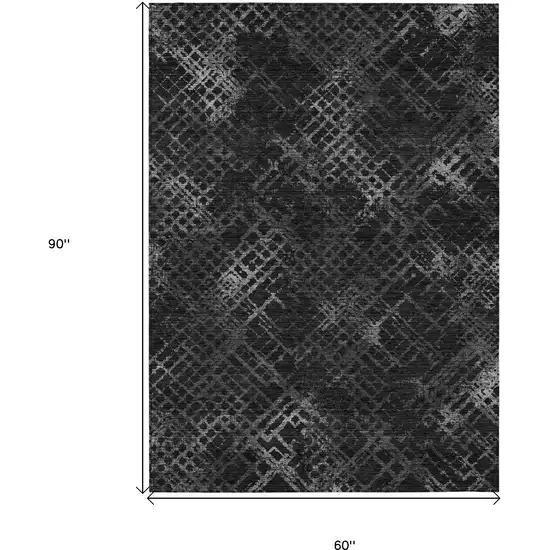 Charcoal Gray And Silver Geometric Washable Indoor Outdoor Area Rug Photo 3