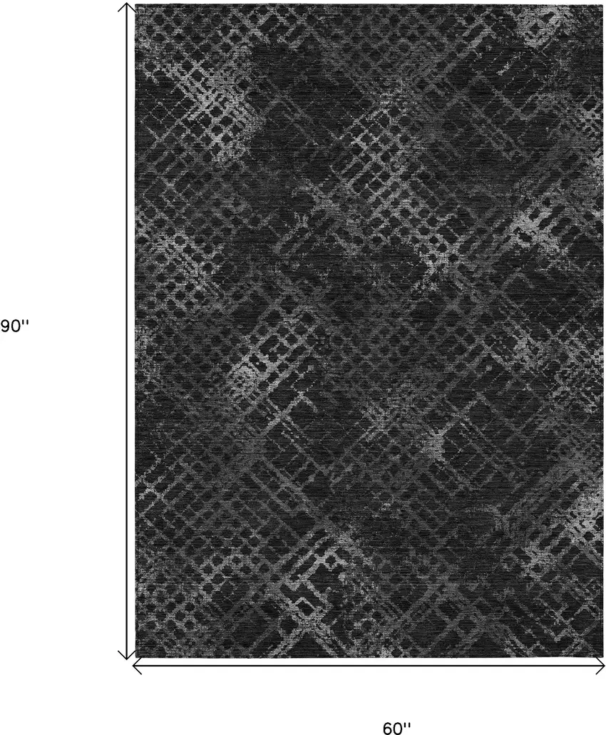 Charcoal Gray And Silver Geometric Washable Indoor Outdoor Area Rug Photo 3