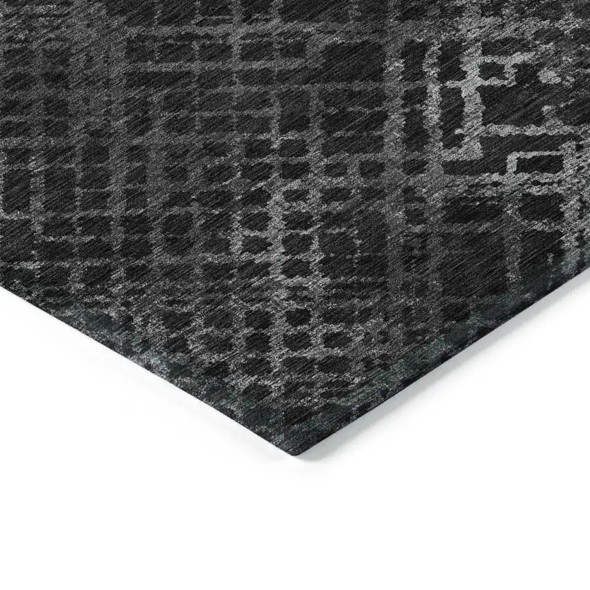 Charcoal Gray And Silver Geometric Washable Indoor Outdoor Area Rug Photo 5