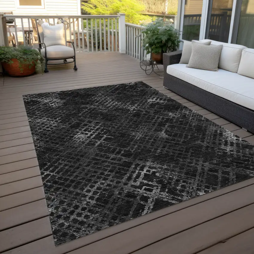 Charcoal Gray And Silver Geometric Washable Indoor Outdoor Area Rug Photo 9