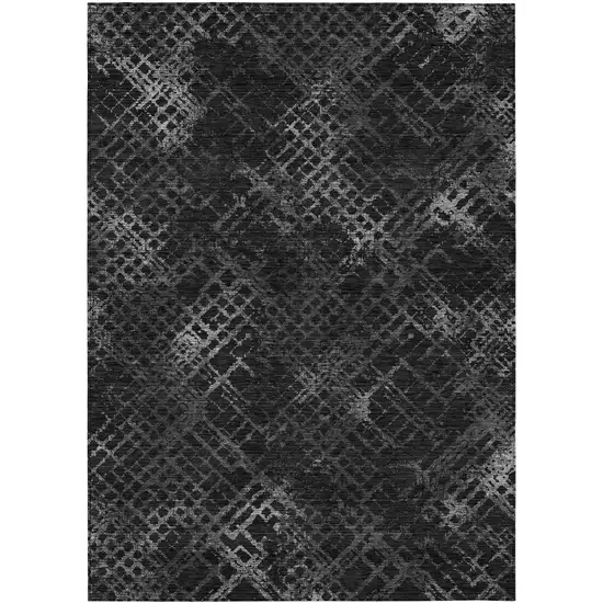 Charcoal Gray And Silver Geometric Washable Indoor Outdoor Area Rug Photo 2
