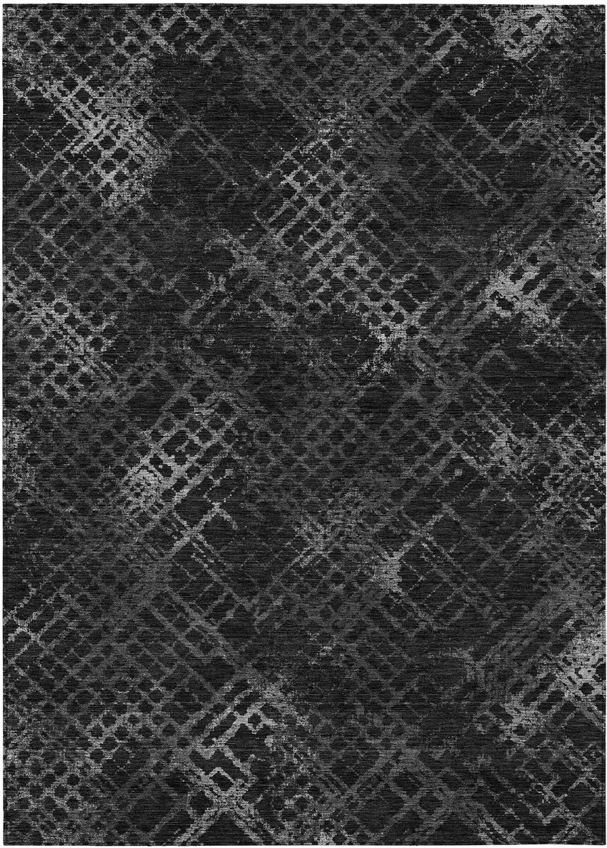 Charcoal Gray And Silver Geometric Washable Indoor Outdoor Area Rug Photo 2