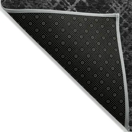 Charcoal Gray And Silver Geometric Washable Indoor Outdoor Area Rug Photo 4
