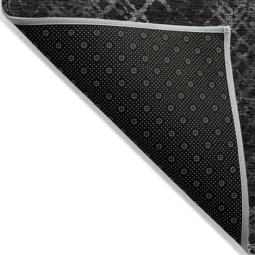 Charcoal Gray And Silver Geometric Washable Indoor Outdoor Area Rug Photo 4